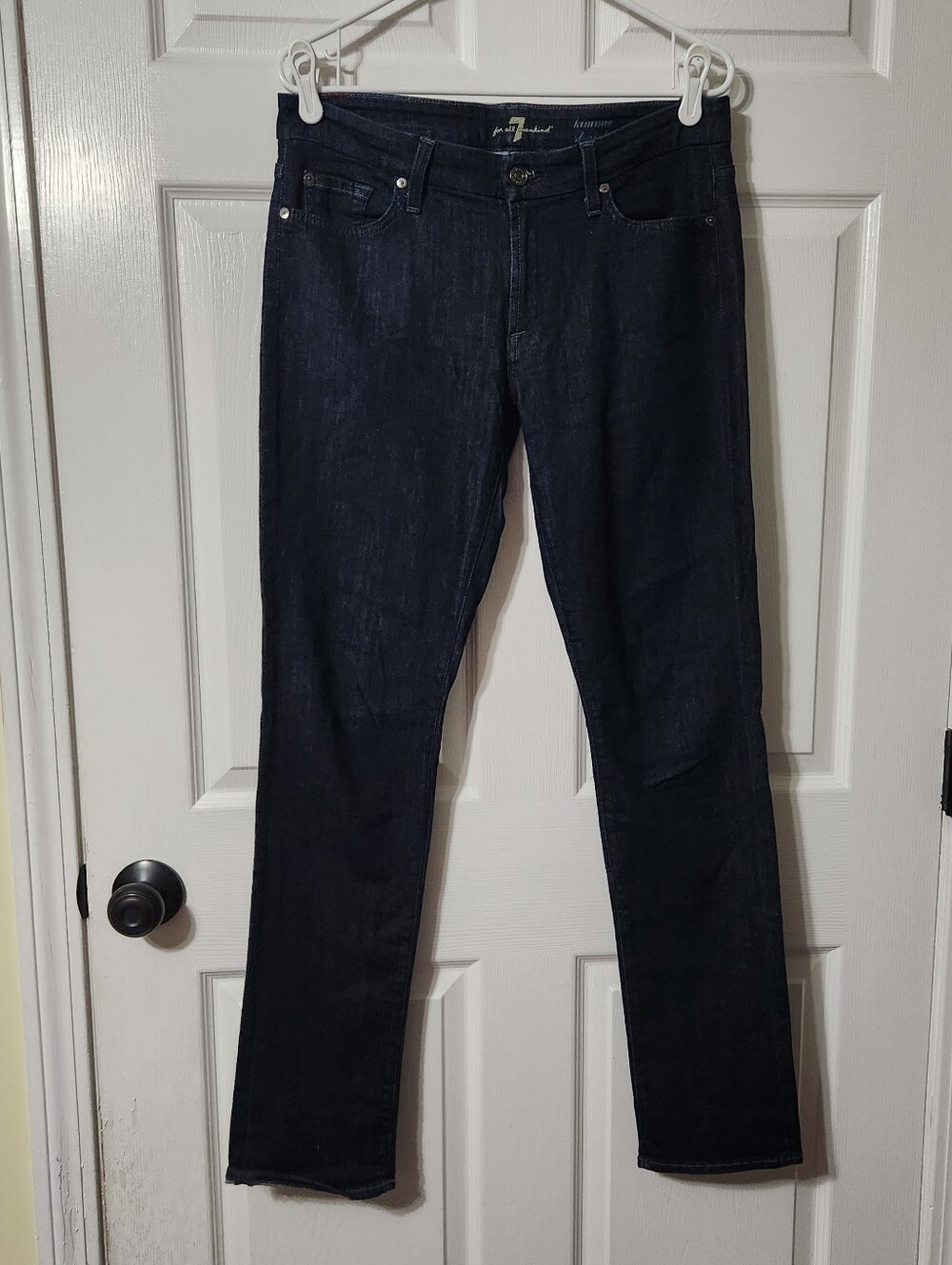 7 For All Mankind Women's Straight Leg Stretch Jeans in Dark Indigo, Size 32